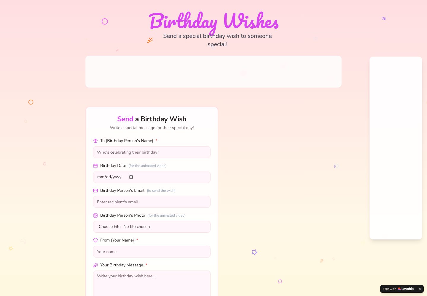 Birthday Wishes public website screenshot