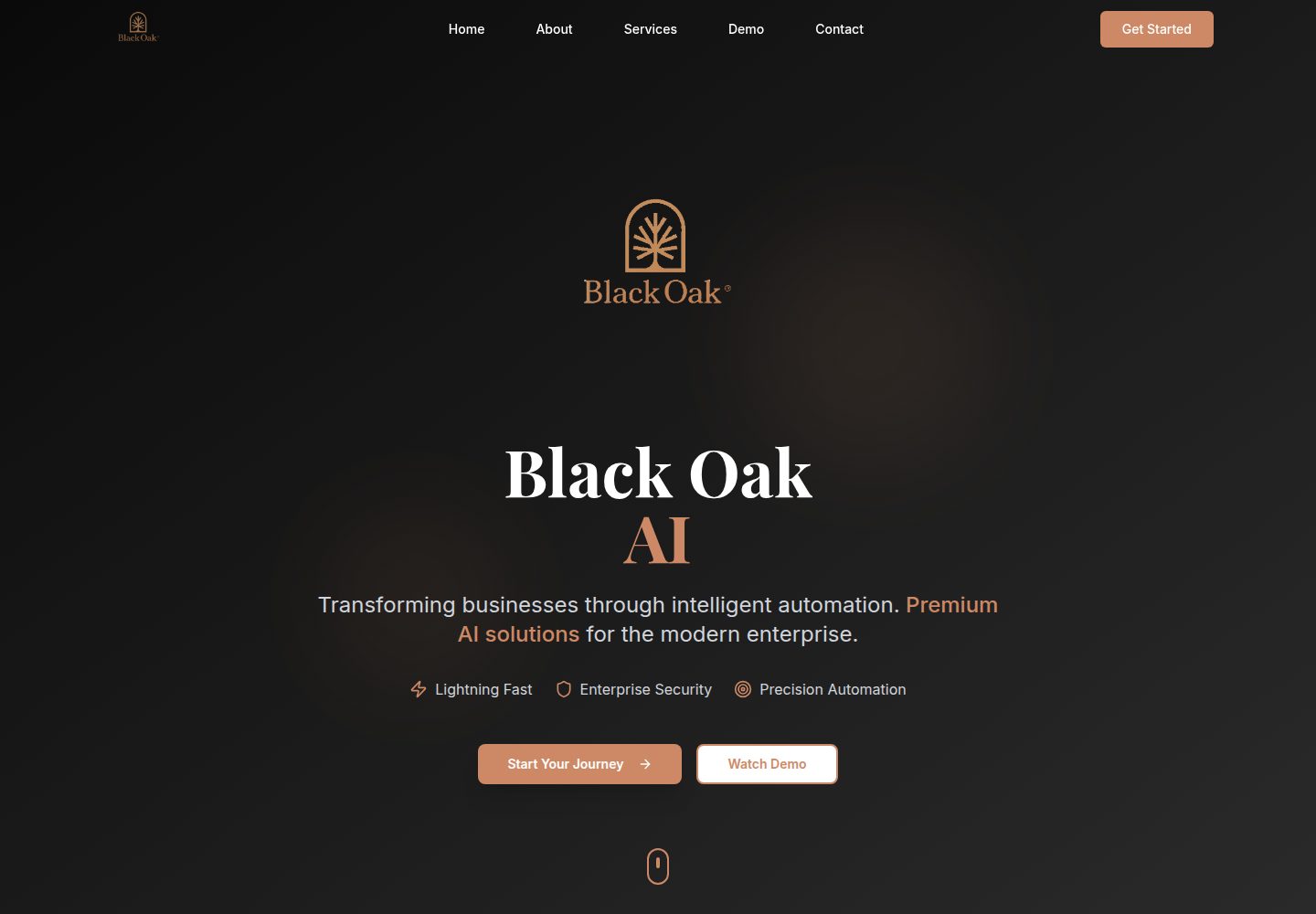 Black Oak AI public website screenshot