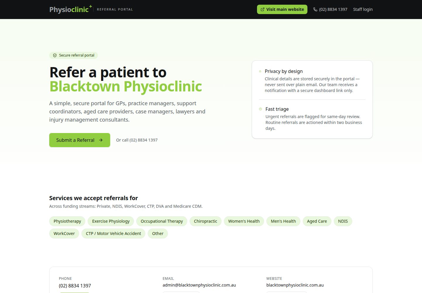 Blacktown Physioclinic public website screenshot