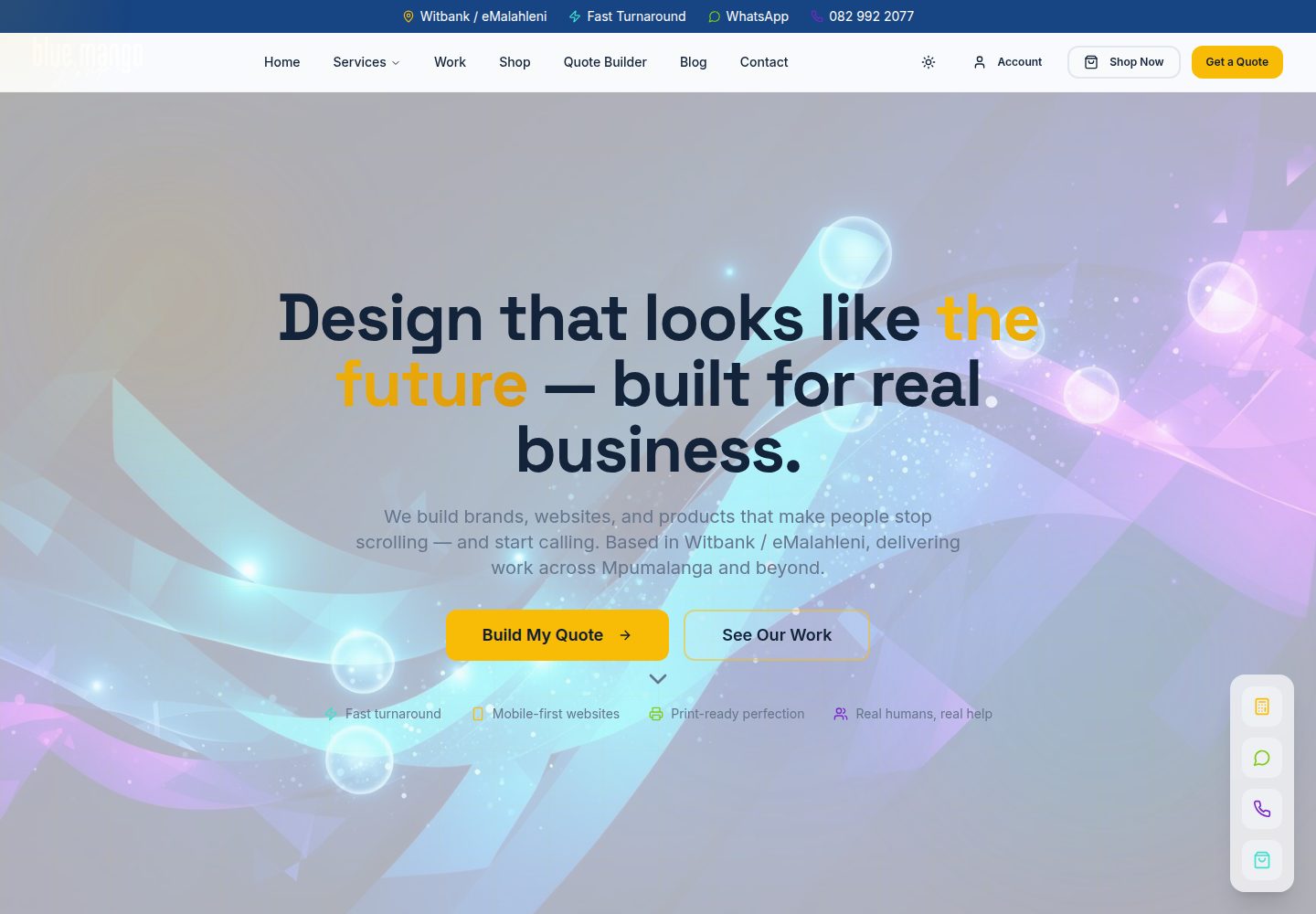 Blue Mango Creative public website screenshot