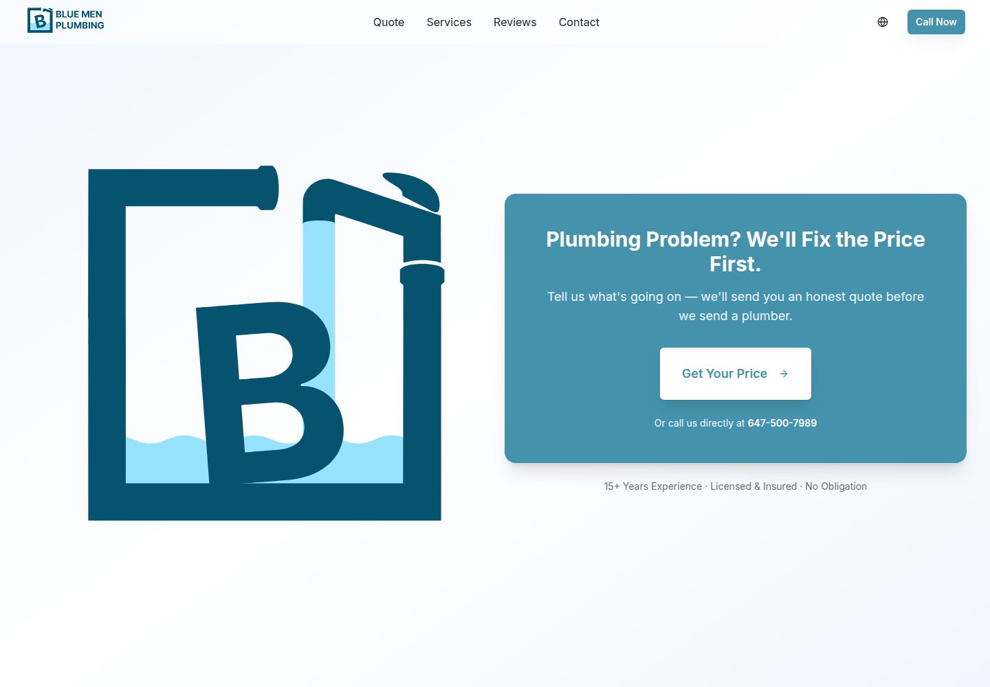 Blue Men Plumbing public website screenshot