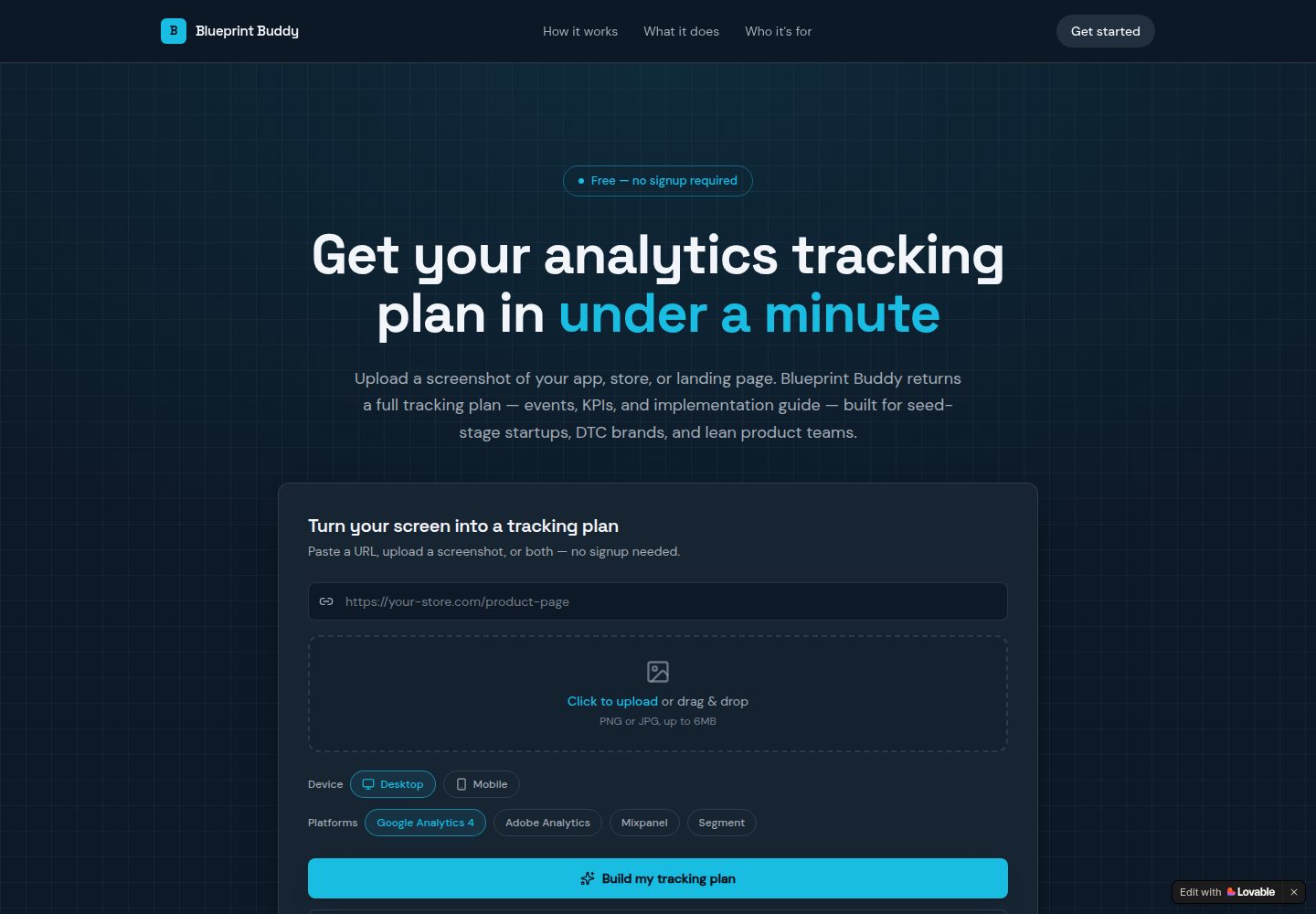 Blueprint Buddy public website screenshot