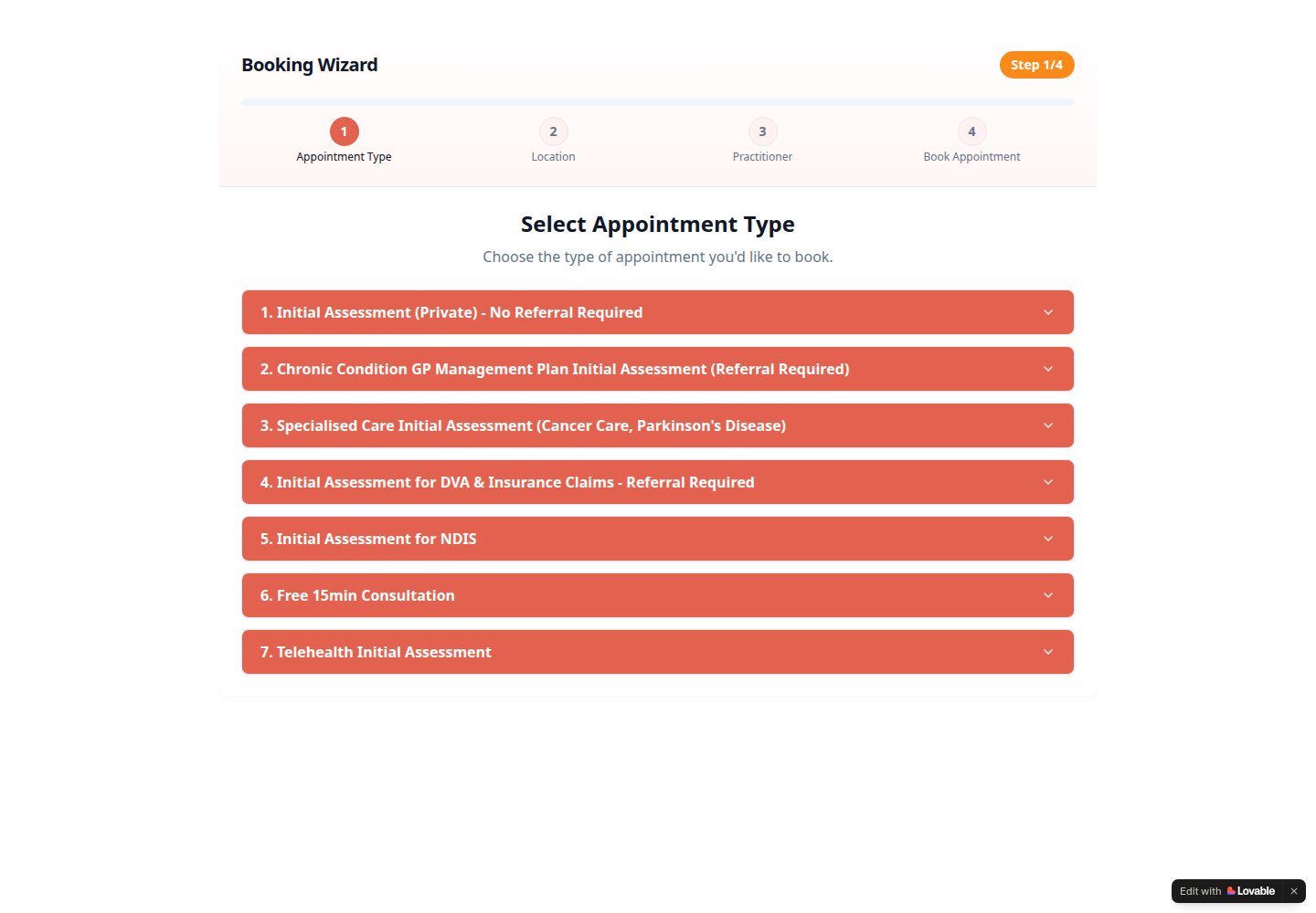 Booking Wizard public website screenshot