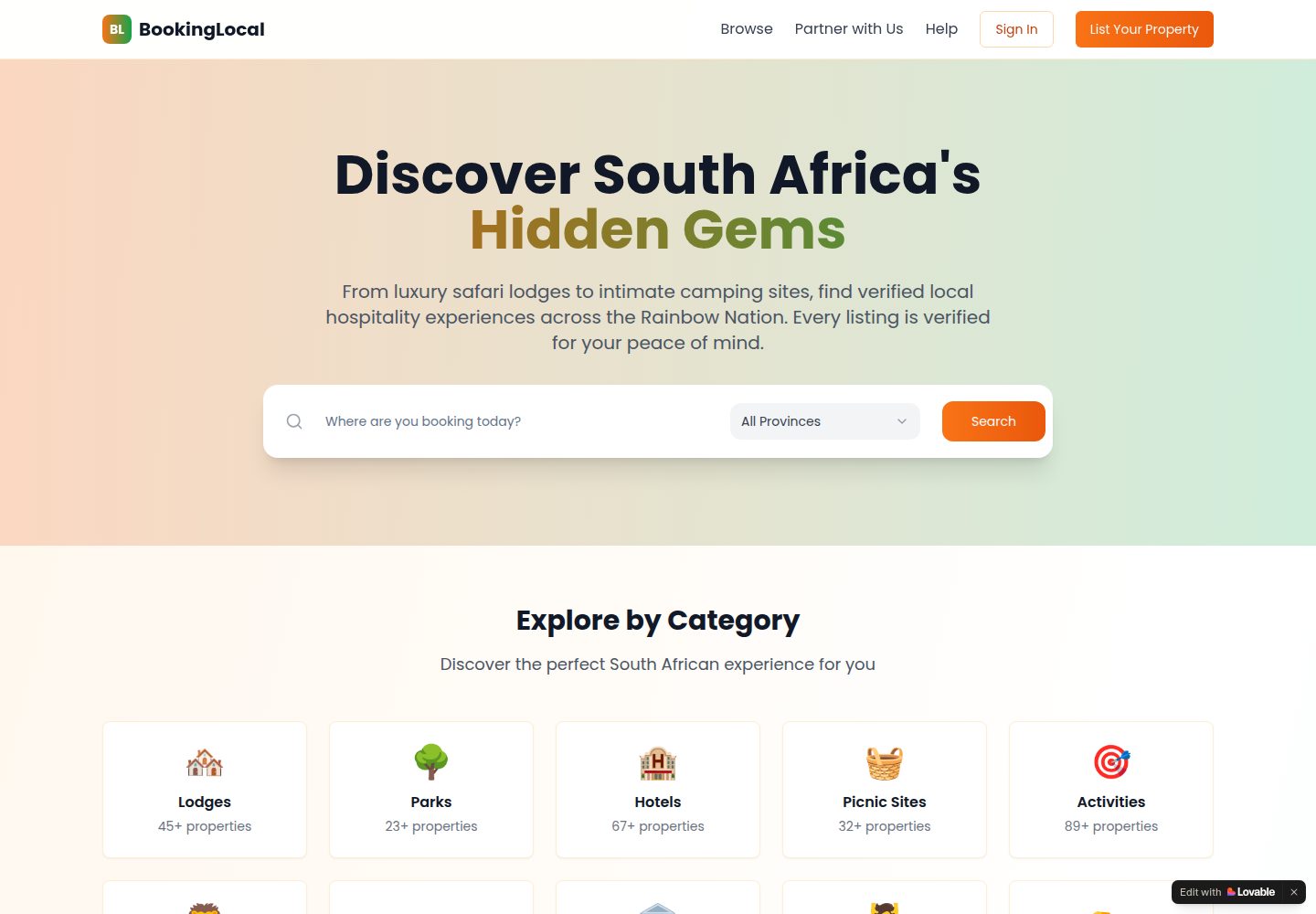 BookingLocal public website screenshot