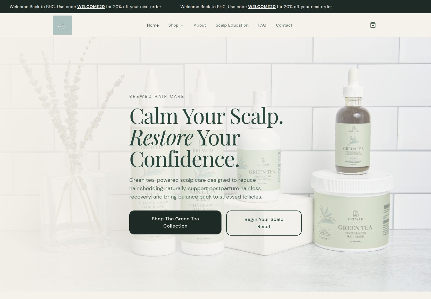 Brewed Hair Care public website screenshot