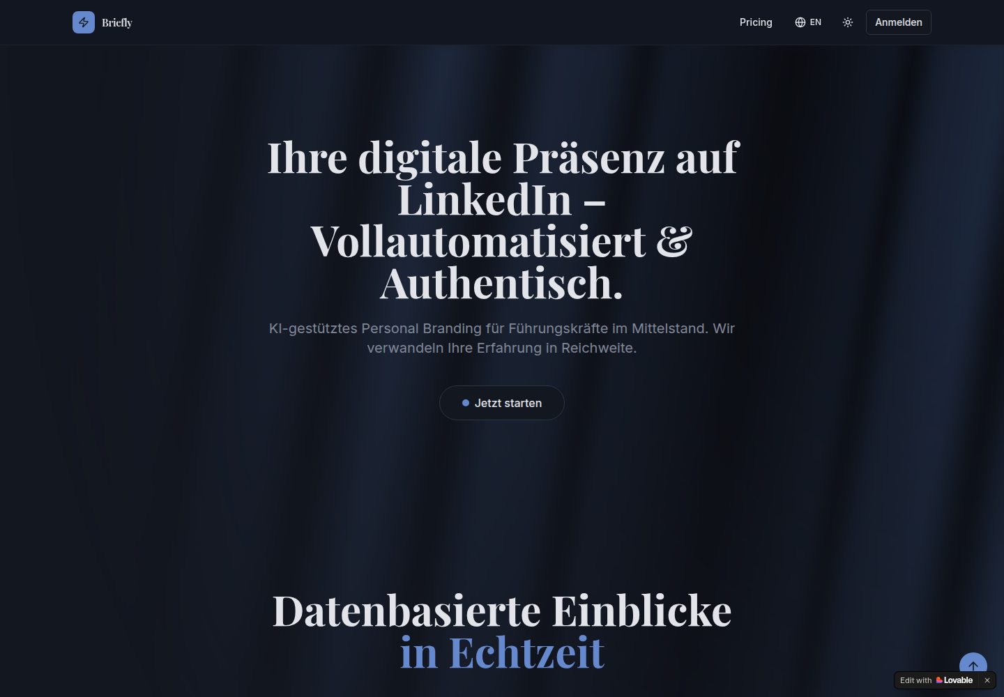 Briefly public website screenshot