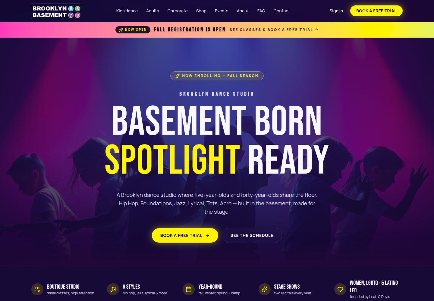 Brooklyn Basement Dance Co. public website screenshot