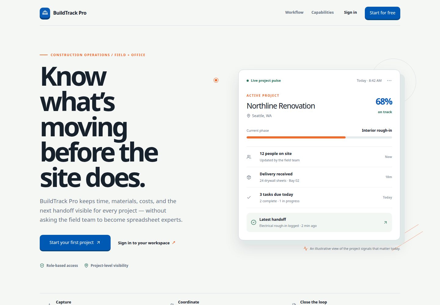 BuildTrack Pro public website screenshot