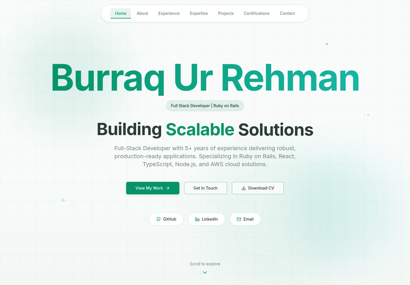 Burraq Ur Rehman public website screenshot