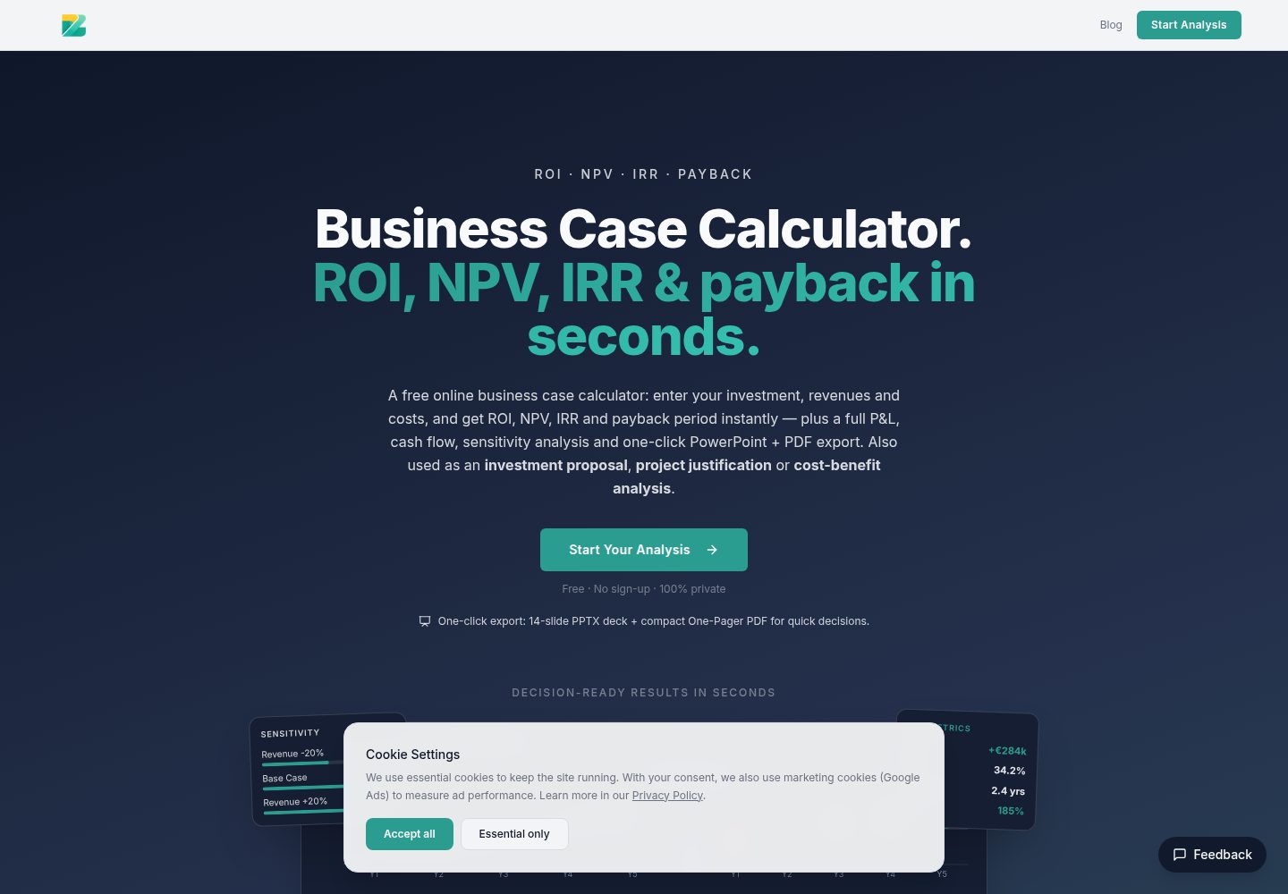 Businesscasez.com public website screenshot