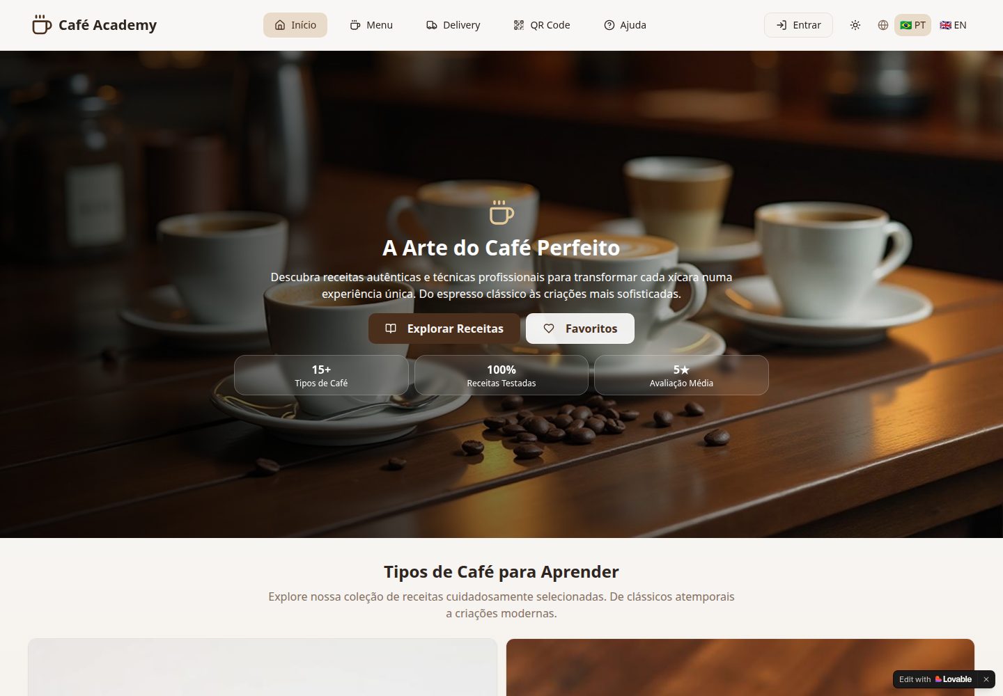 Café Academy public website screenshot
