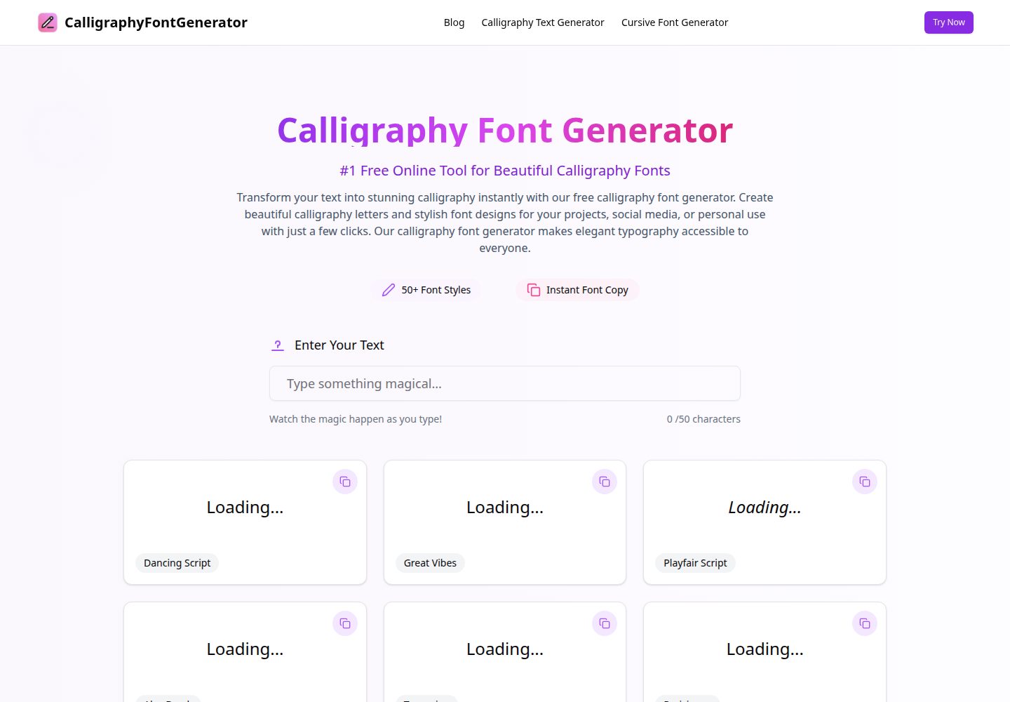 Calligraphy Font Generator public website screenshot
