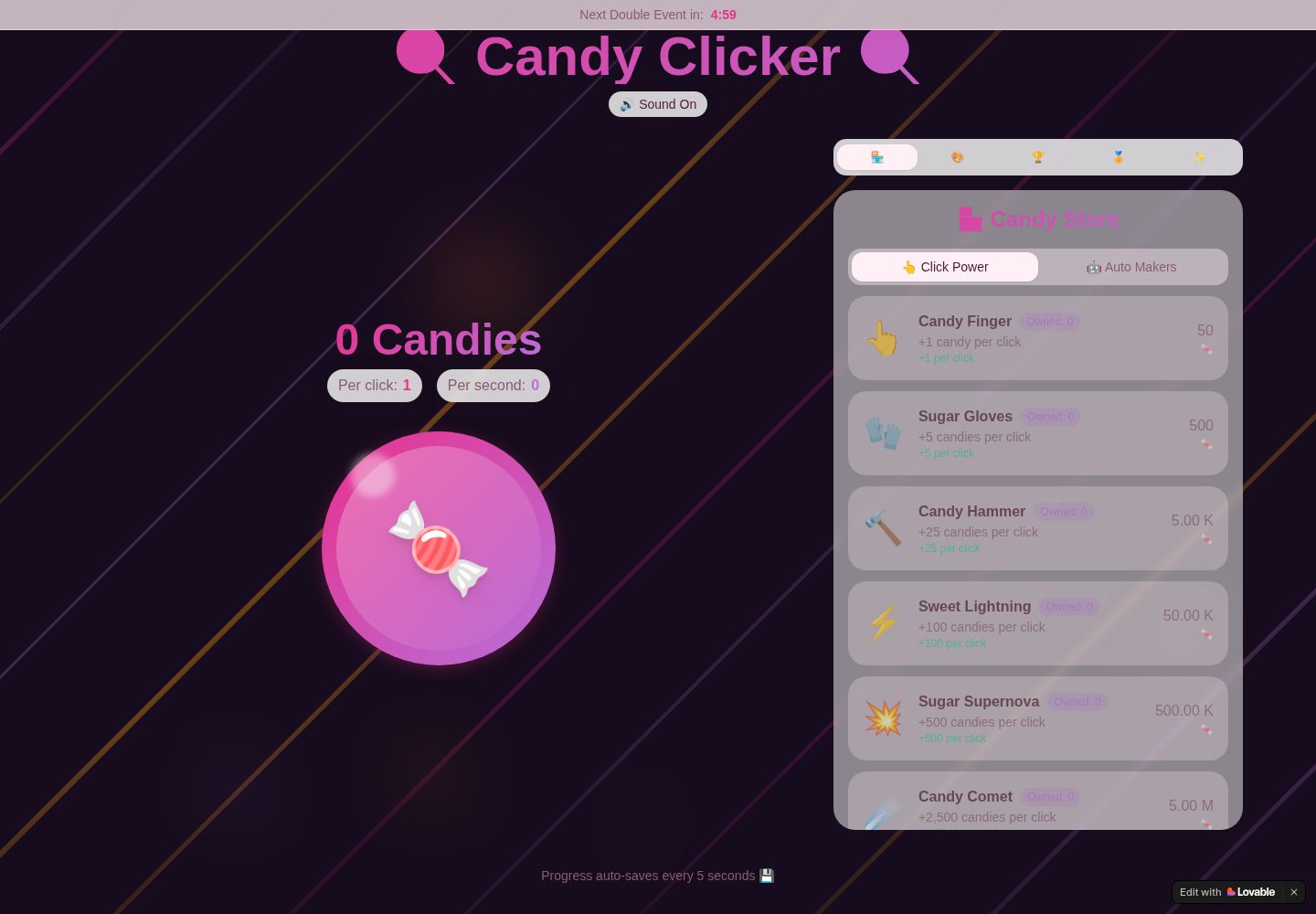 Candy Clicker public website screenshot
