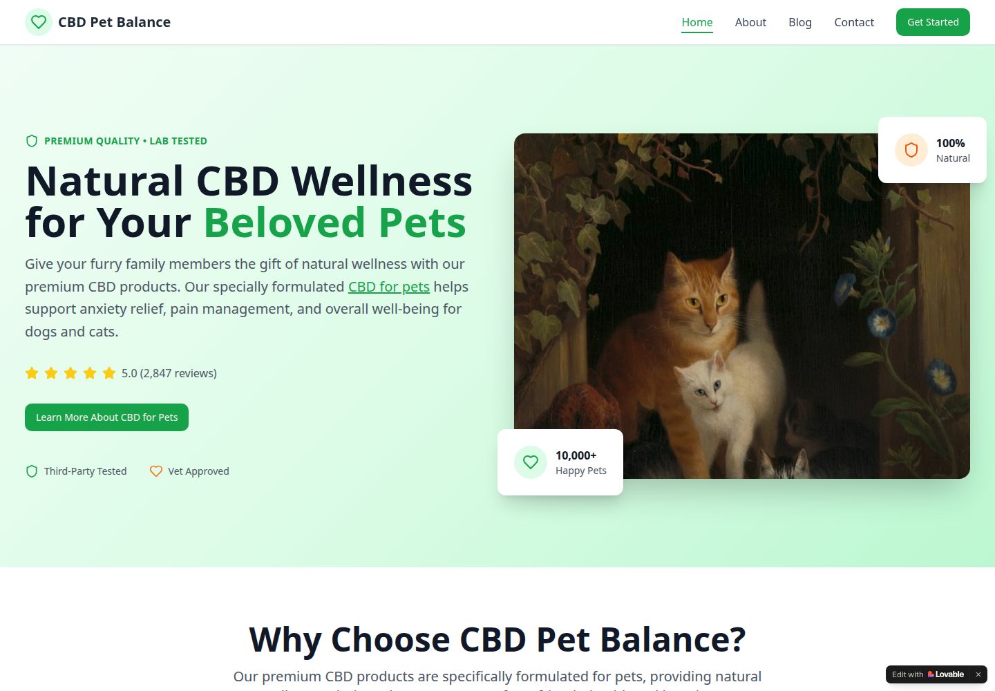 CBD Pet Balance public website screenshot