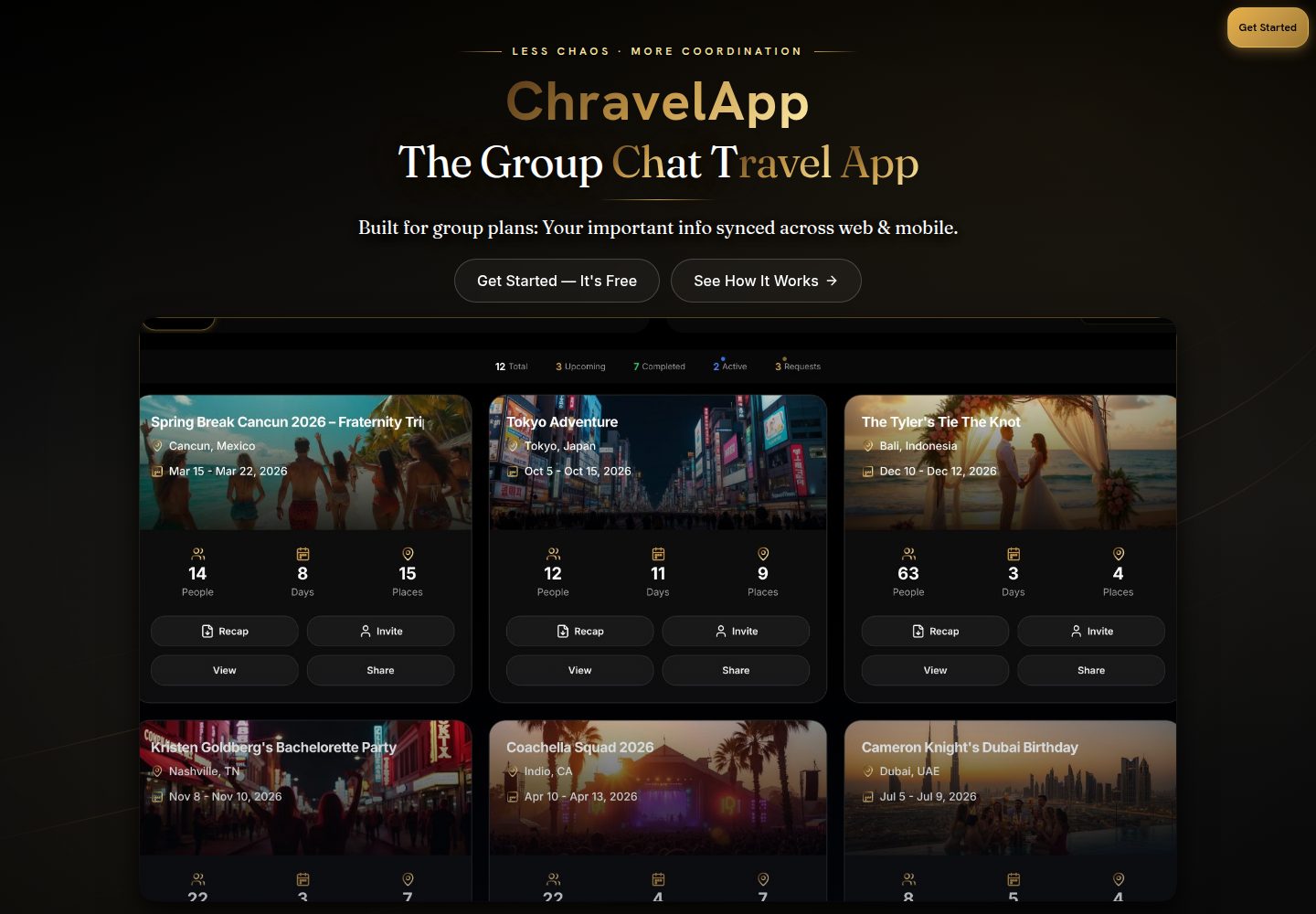 ChravelApp public website screenshot
