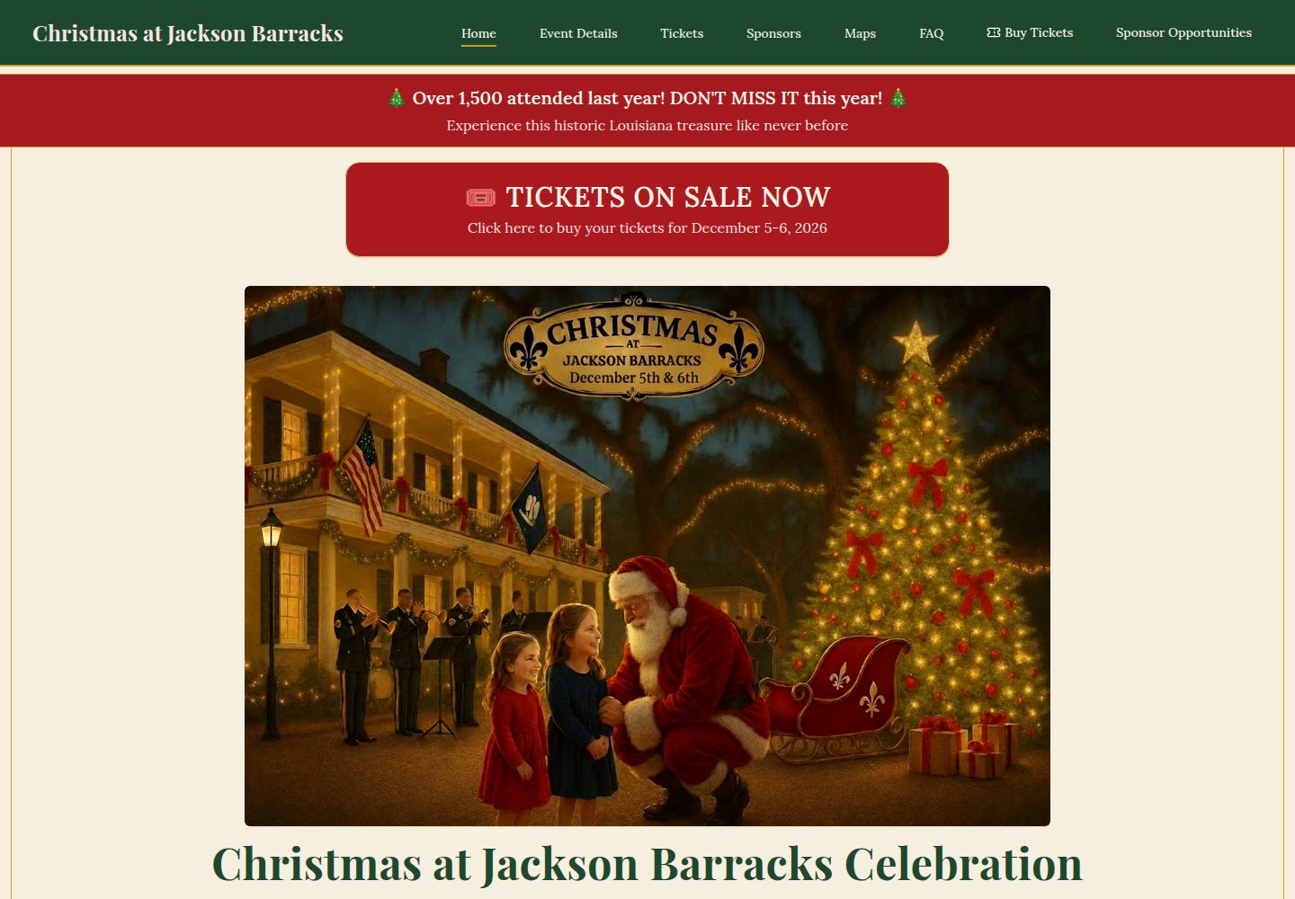 Christmas at Jackson Barracks public website screenshot