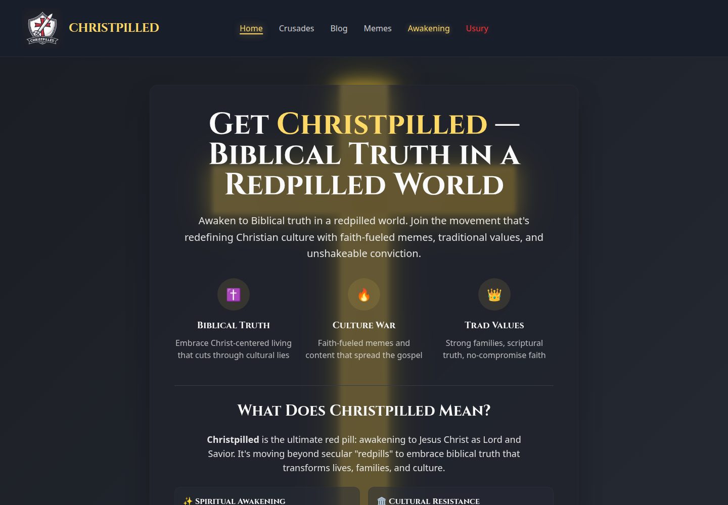 Christpilled public website screenshot