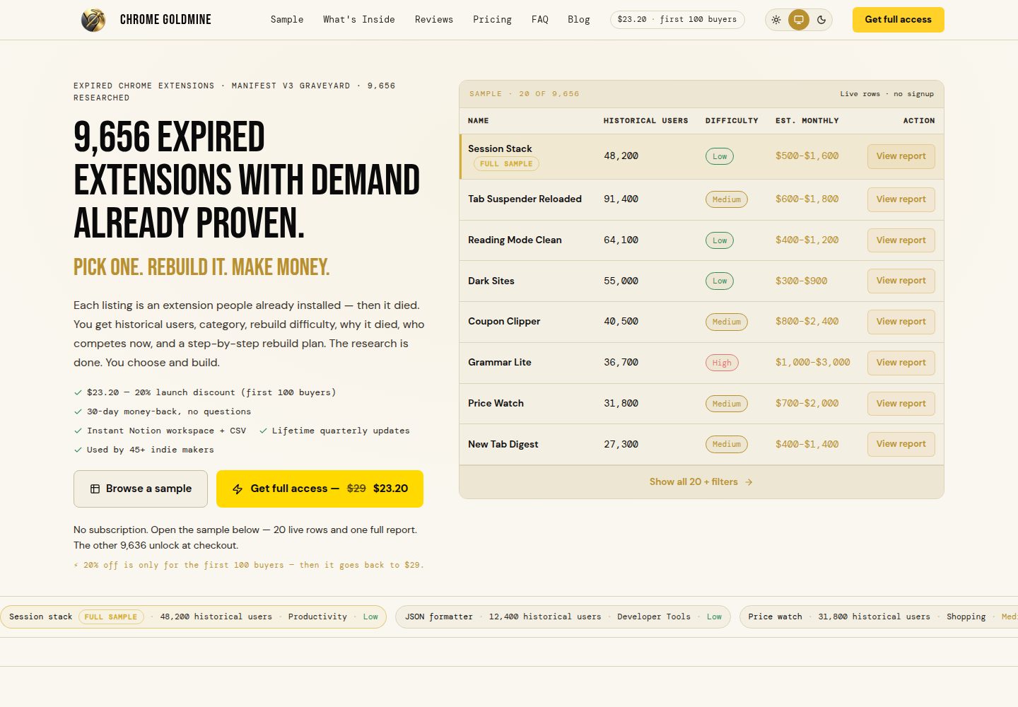 Chrome Goldmine public website screenshot