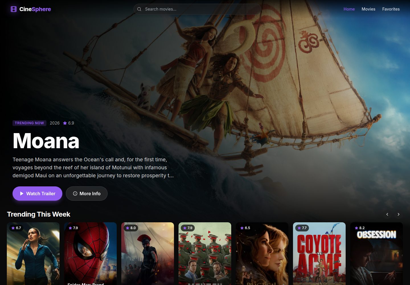CineSphere public website screenshot