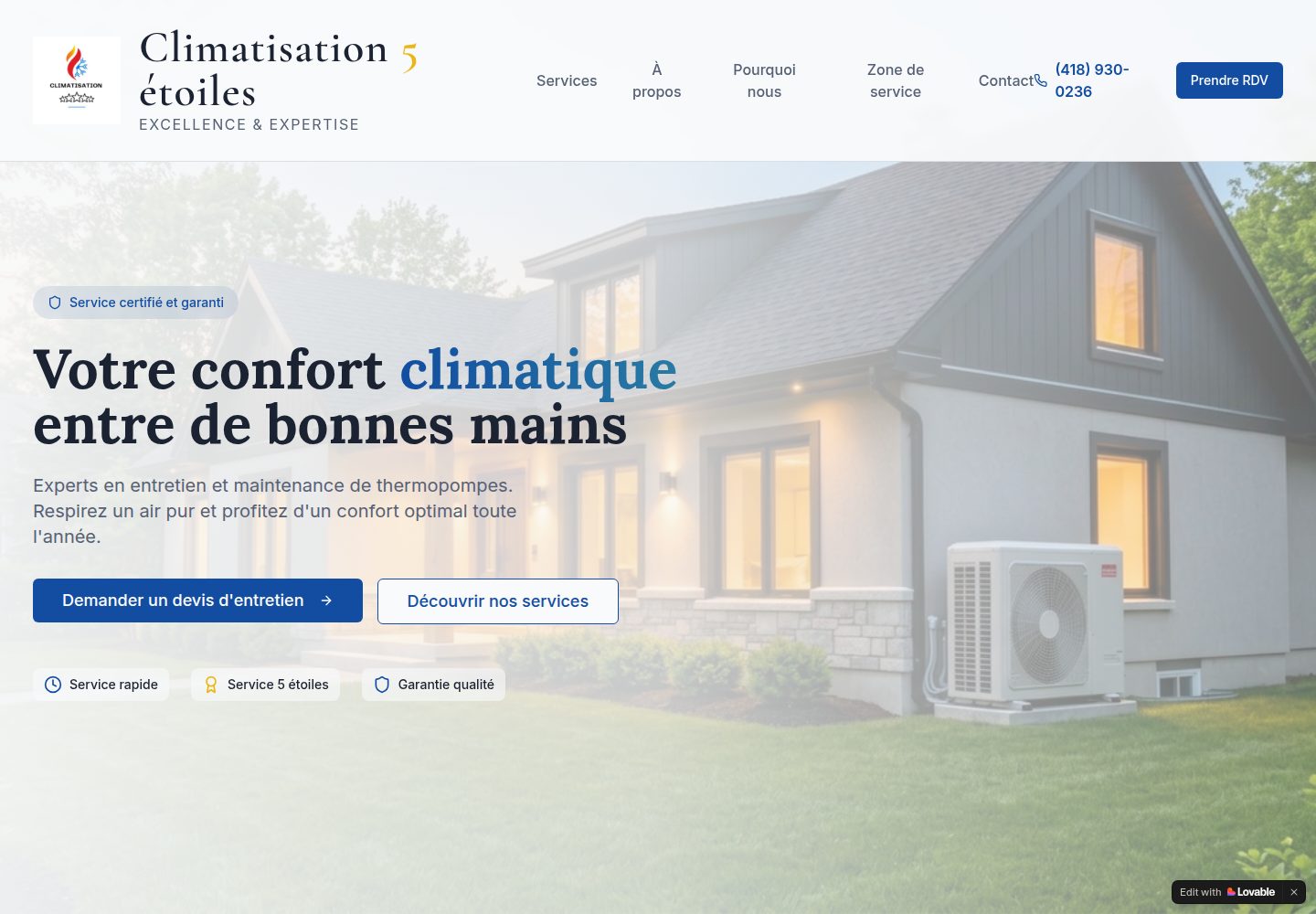 Climatisation 5 étoiles public website screenshot