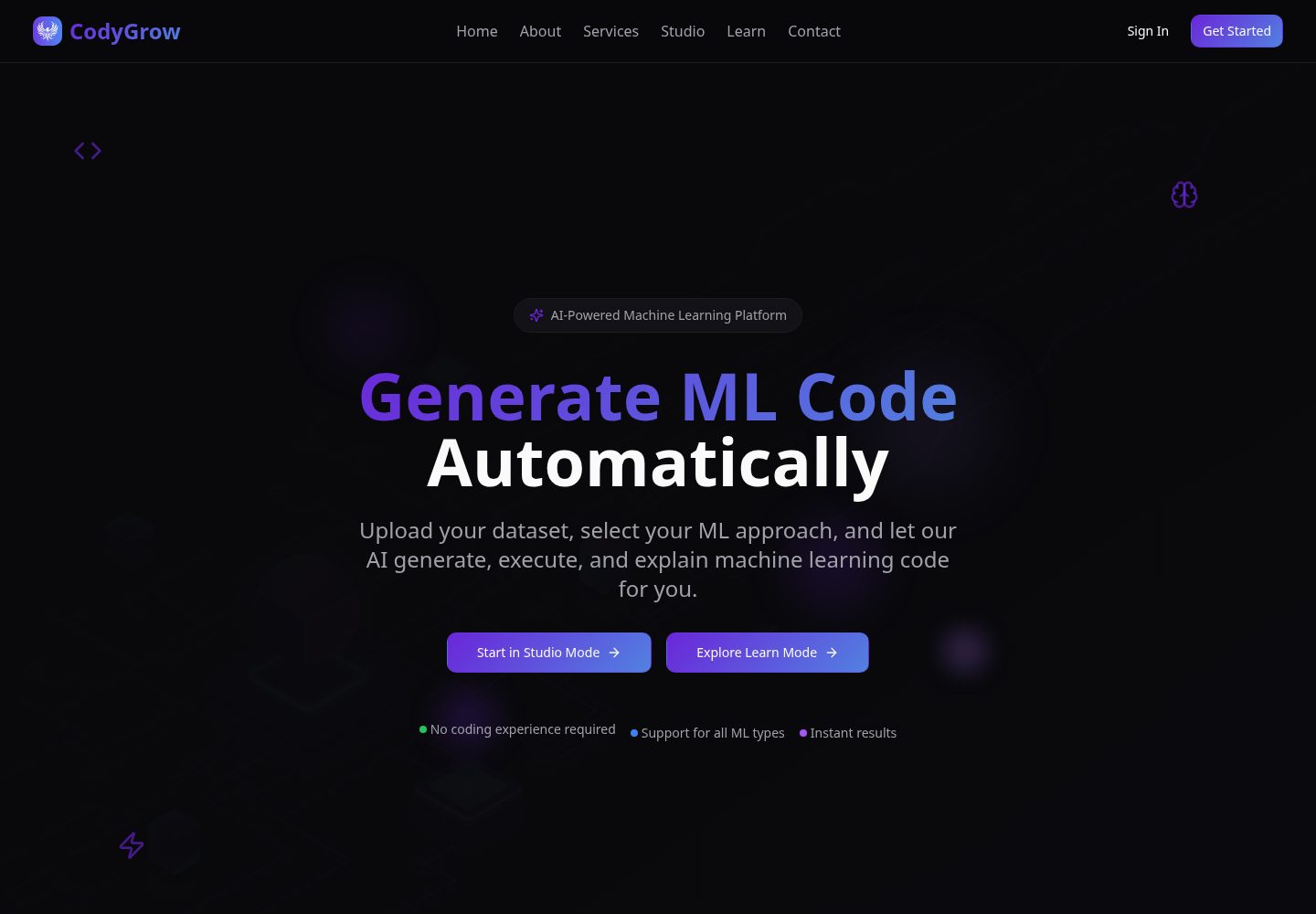 CodyGrow public website screenshot