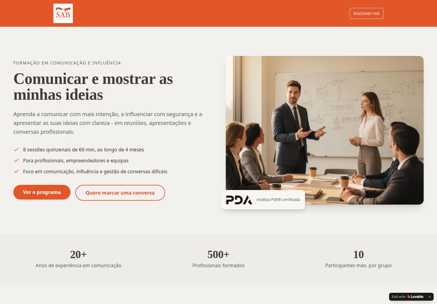 Comunicar e mostrar as minhas ideias public website screenshot