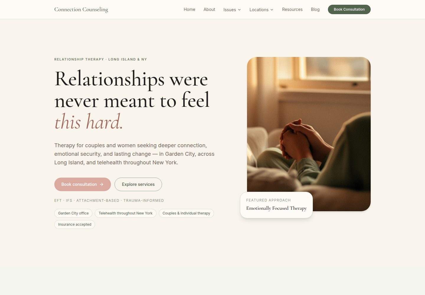 Connection Counseling public website screenshot