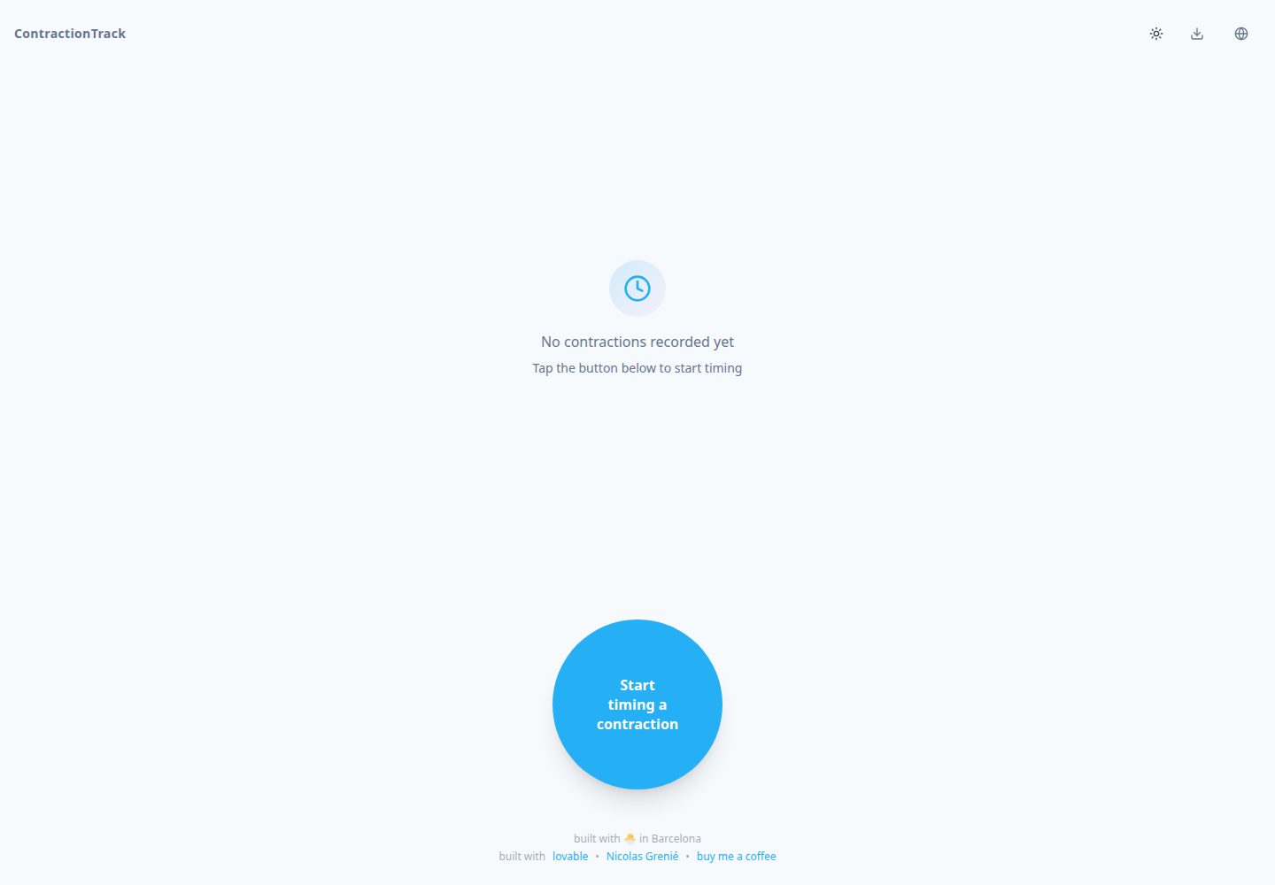 ContractionTrack public website screenshot