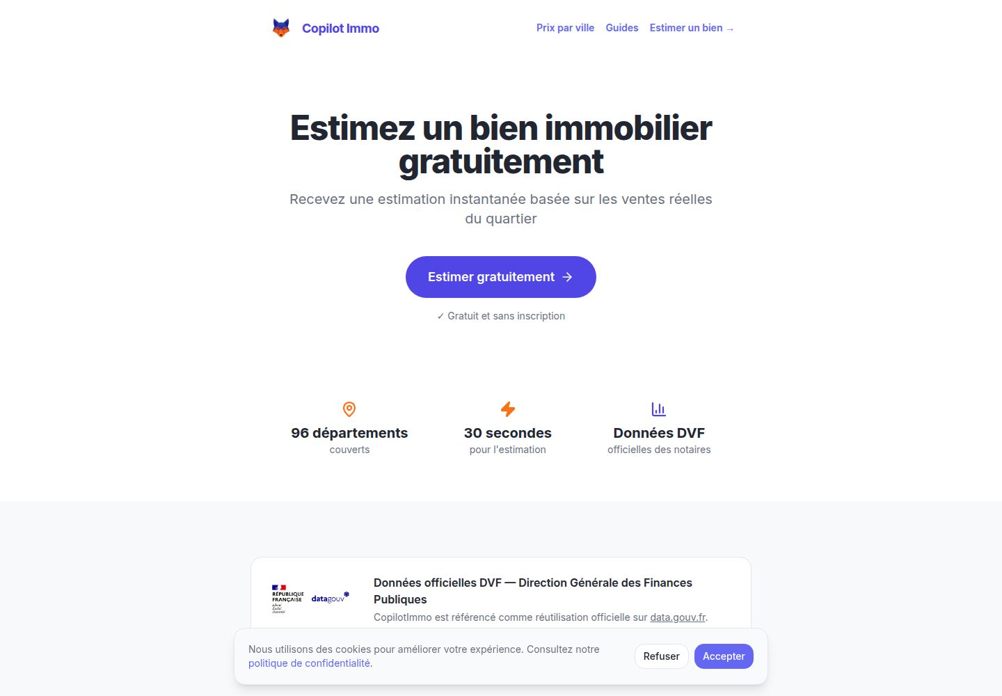 Copilot Immo public website screenshot
