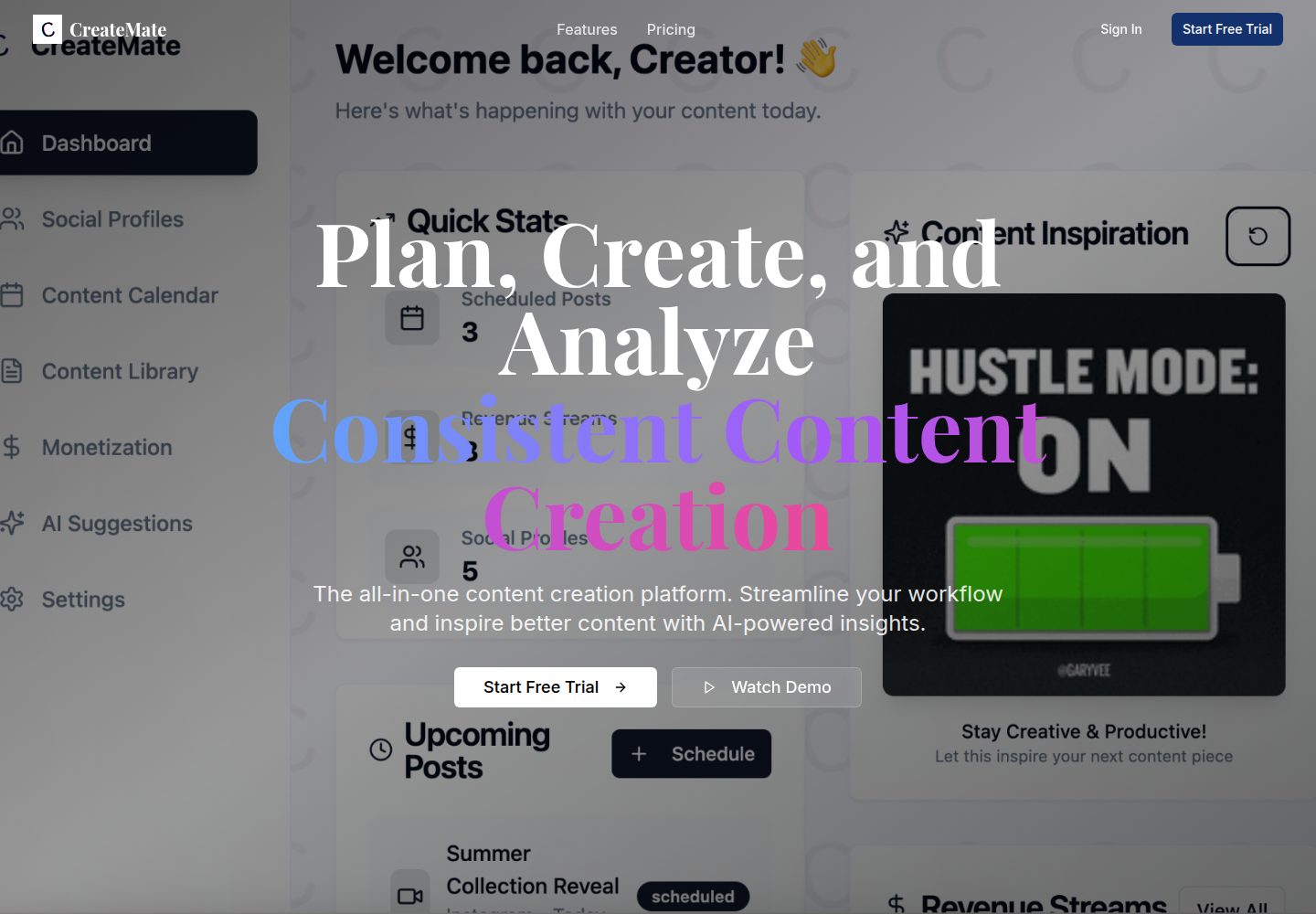 CreateMate public website screenshot