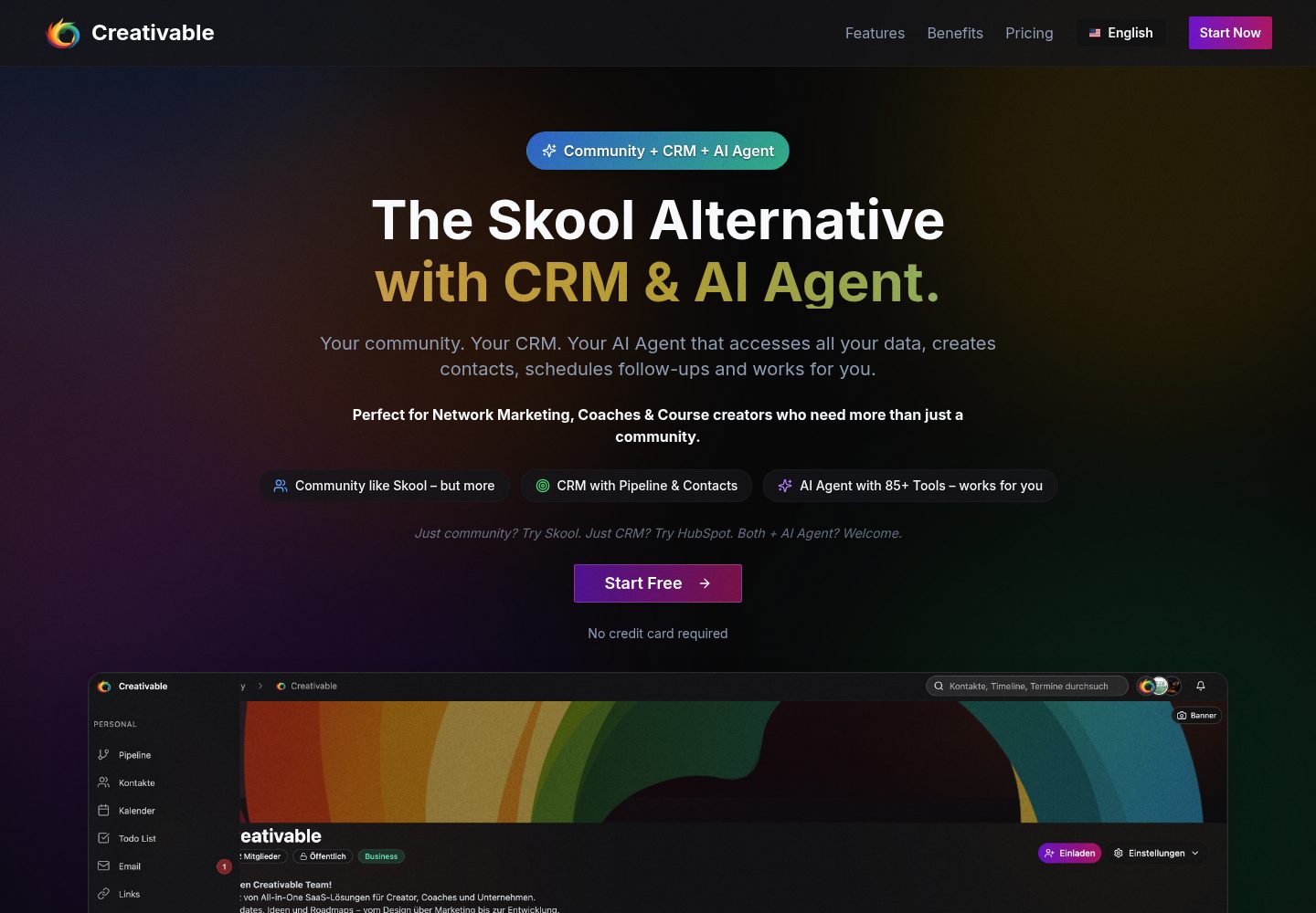 Creativable public website screenshot