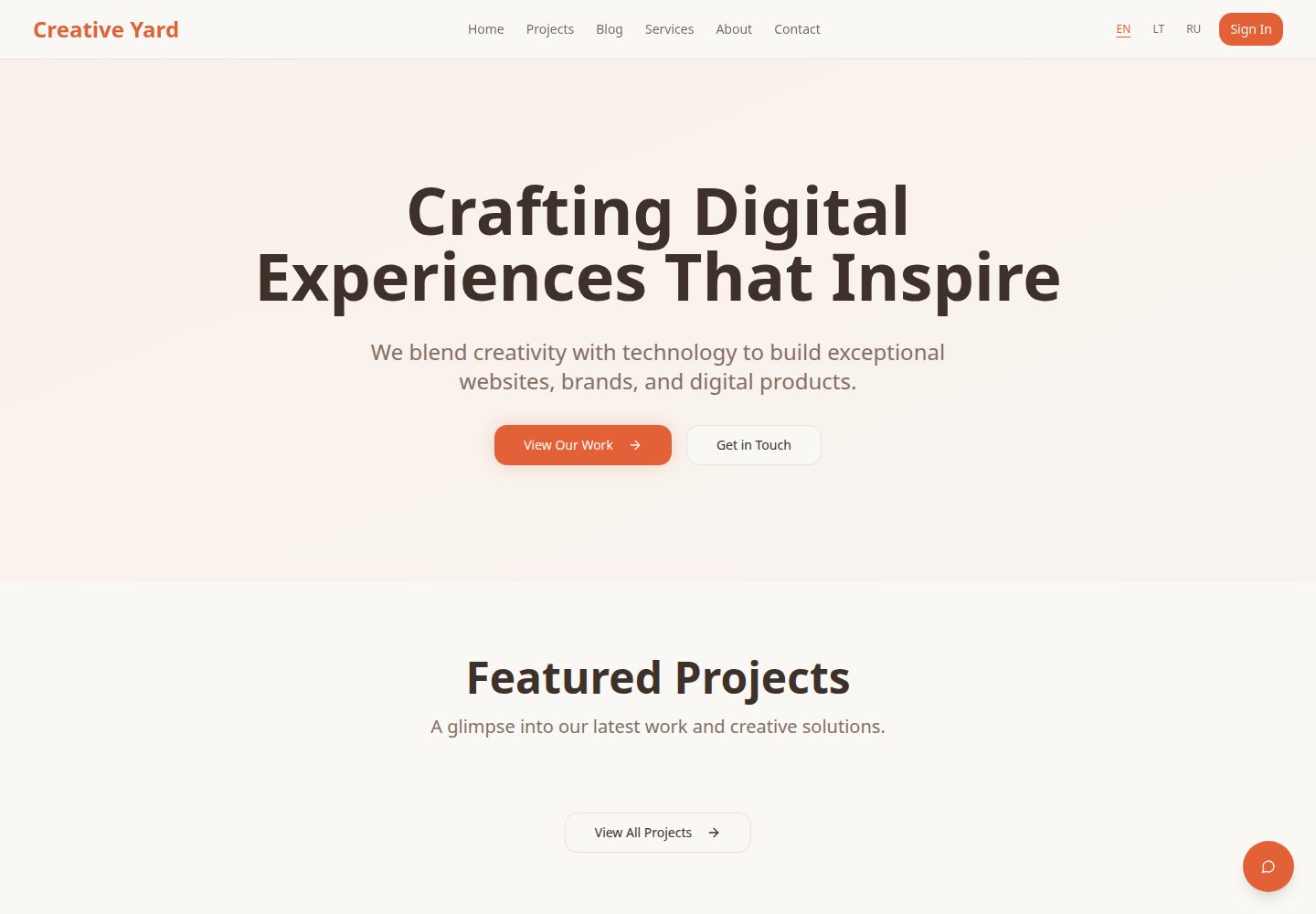 Creative Yard public website screenshot