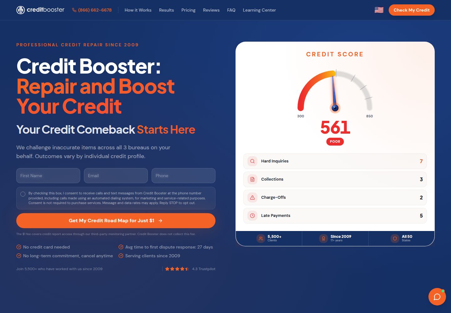 Credit Booster public website screenshot
