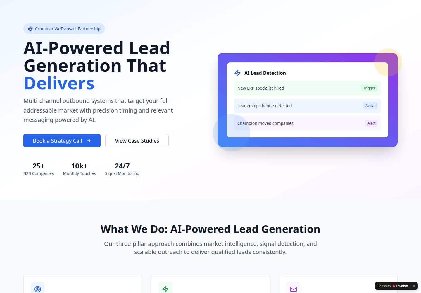Crumbs public website screenshot