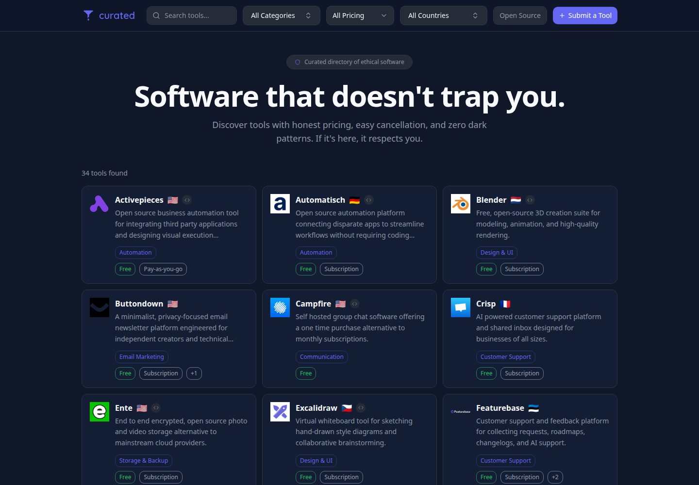 Curated public website screenshot