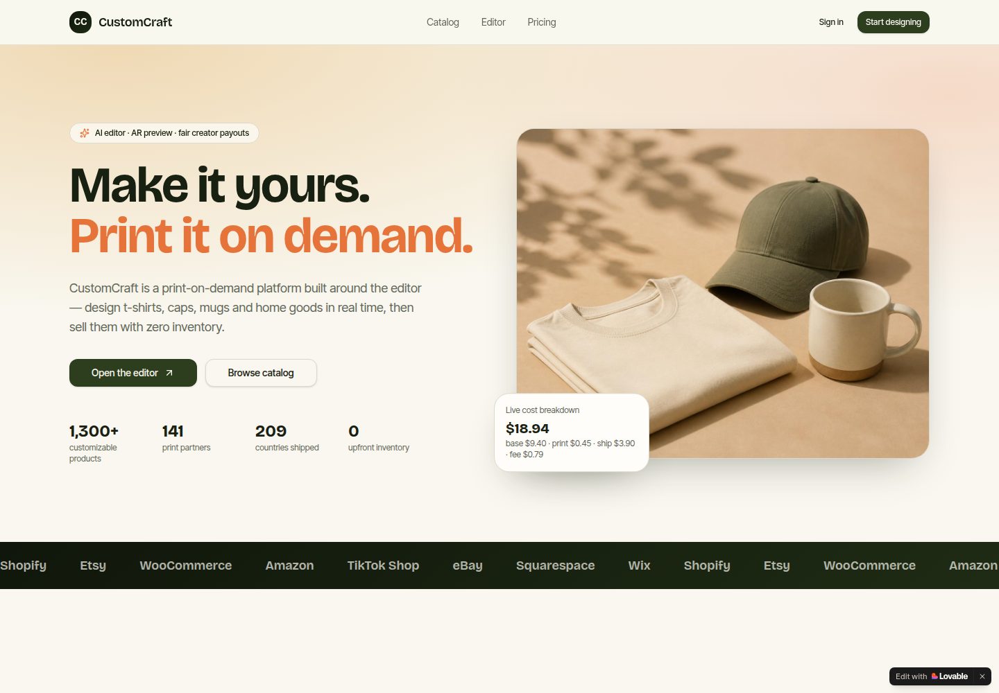 CustomCraft public website screenshot