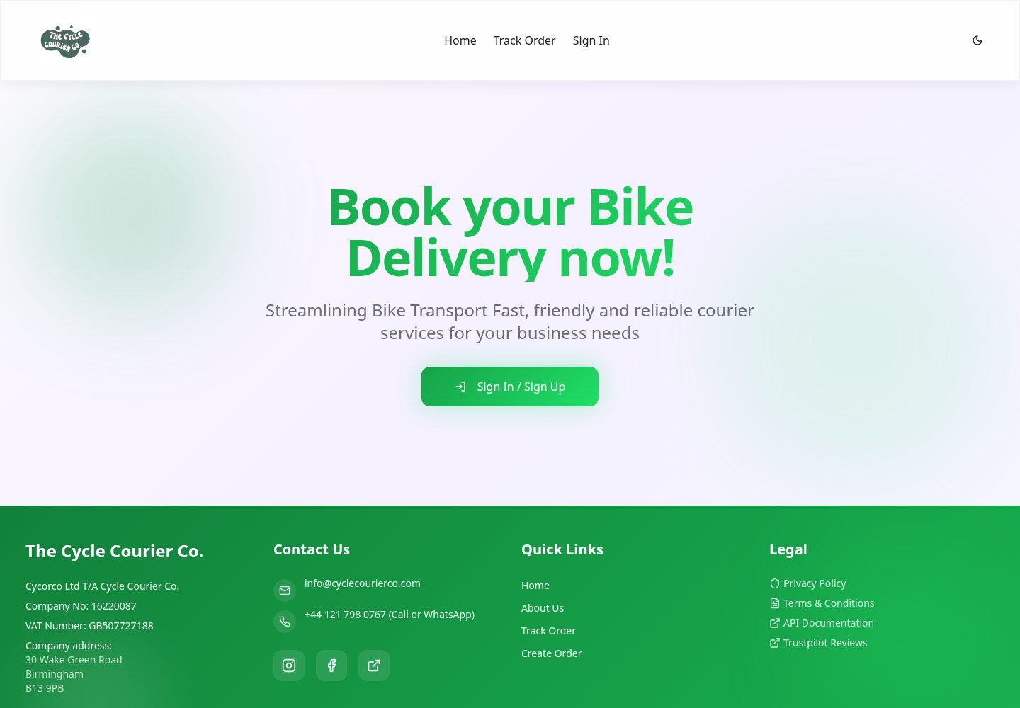 Cycle Courier Co. public website screenshot