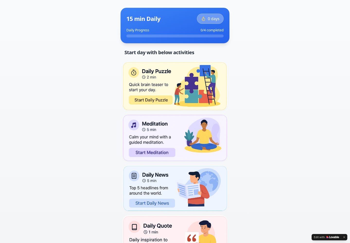 Daily Reset public website screenshot