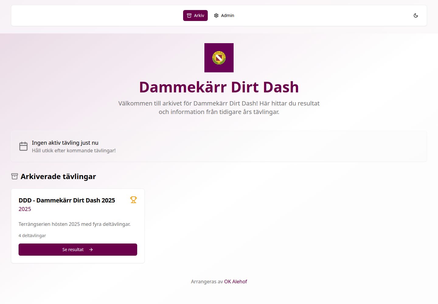 Dammekärr Dirt Dash public website screenshot