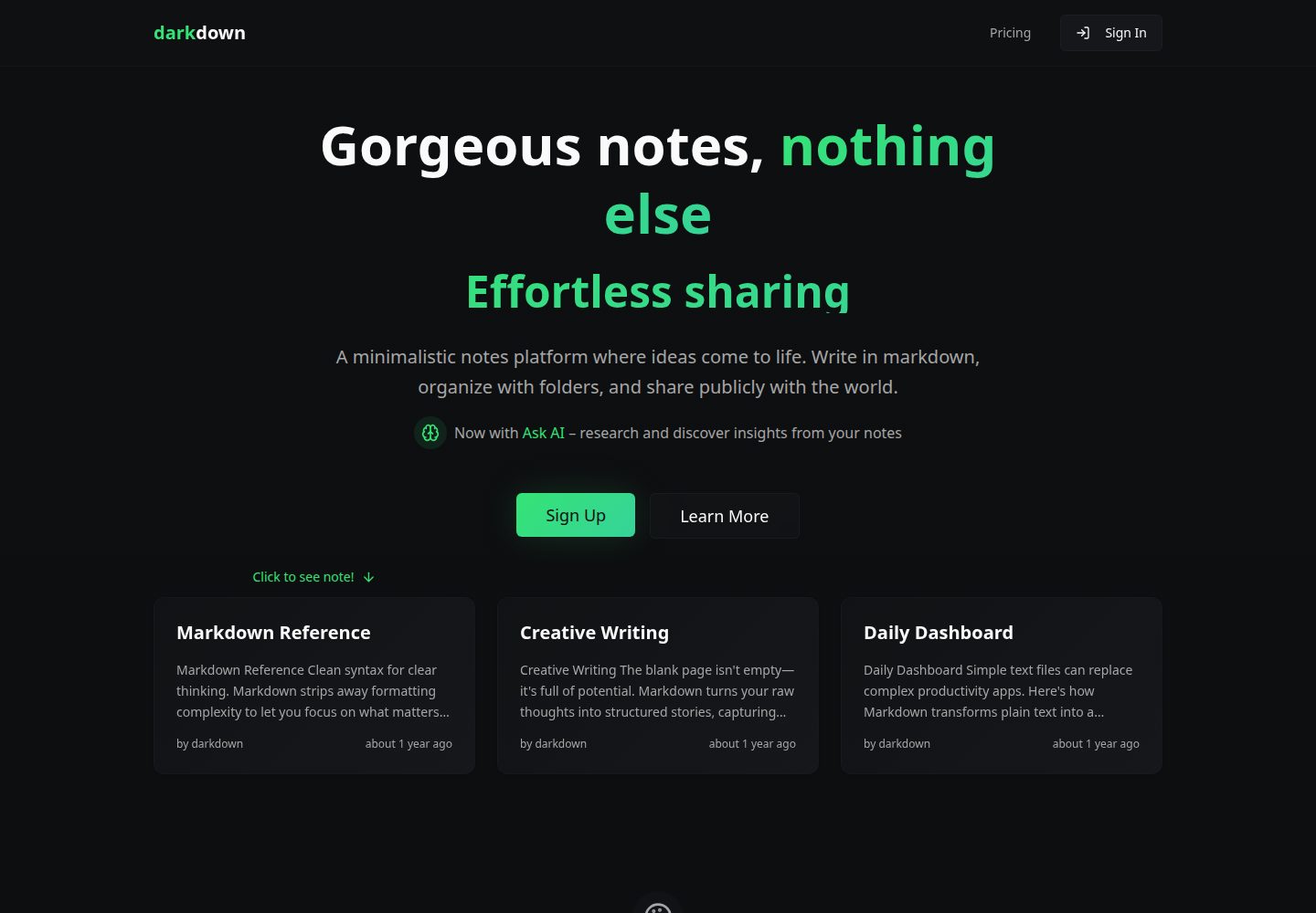 darkdown public website screenshot