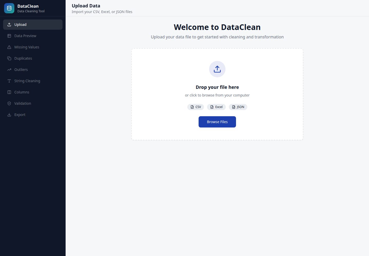 DataClean public website screenshot