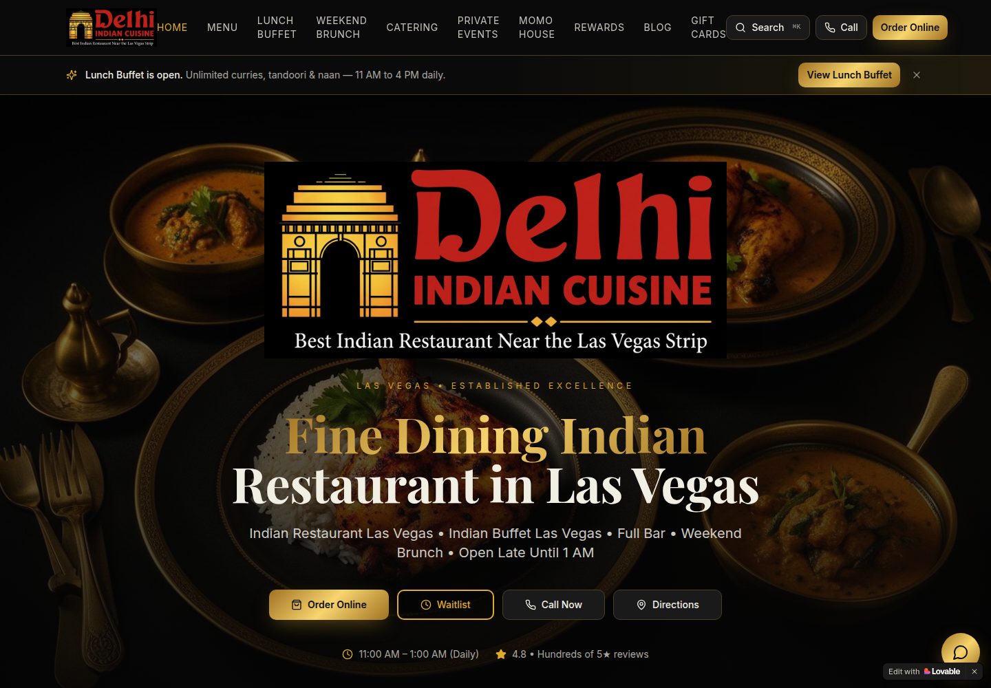 Delhi Indian Cuisine public website screenshot