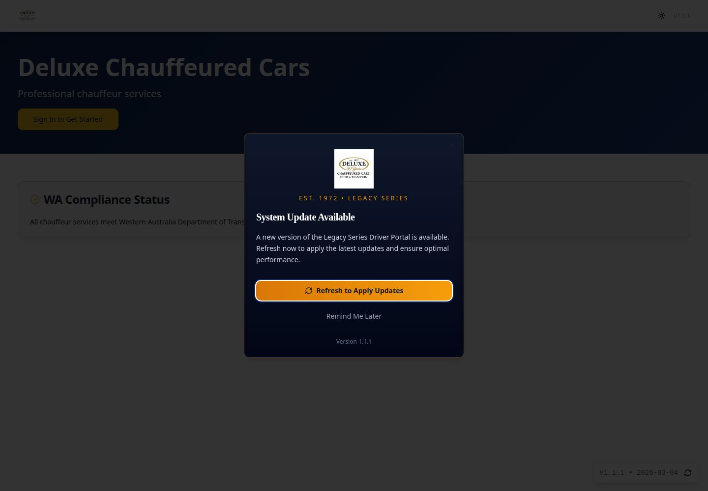 Deluxe Chauffeured Cars public website screenshot