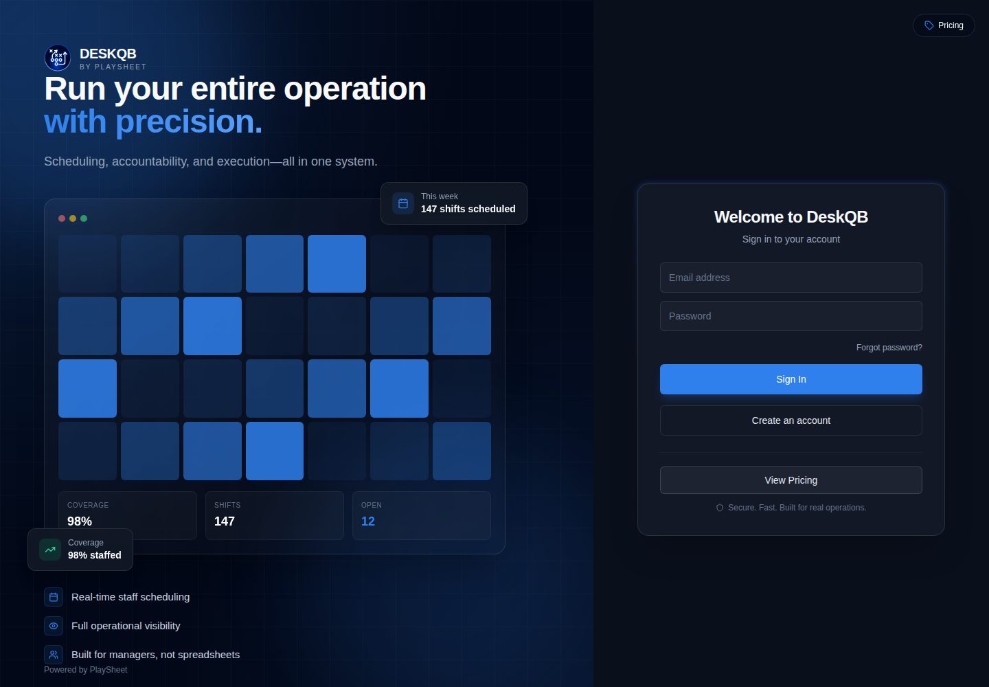 DeskQB public website screenshot