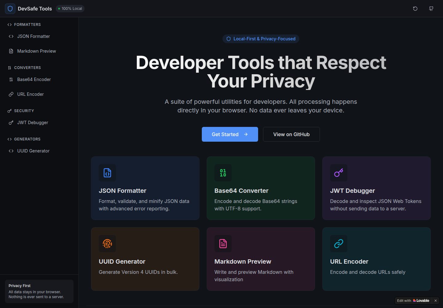 DevSafe Tools public website screenshot