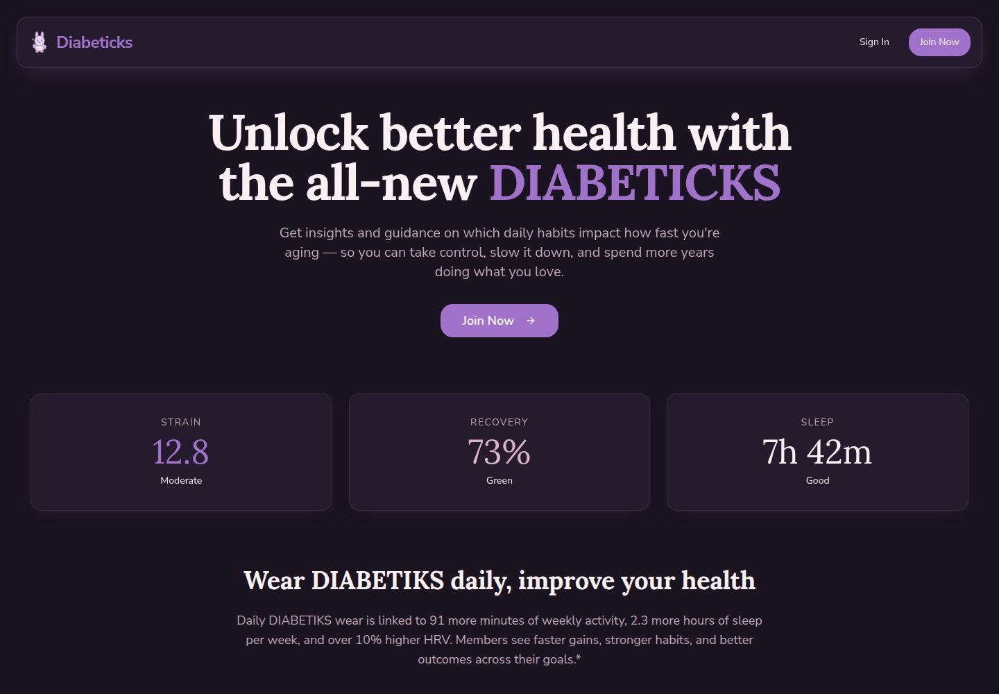 Diabeticks public website screenshot