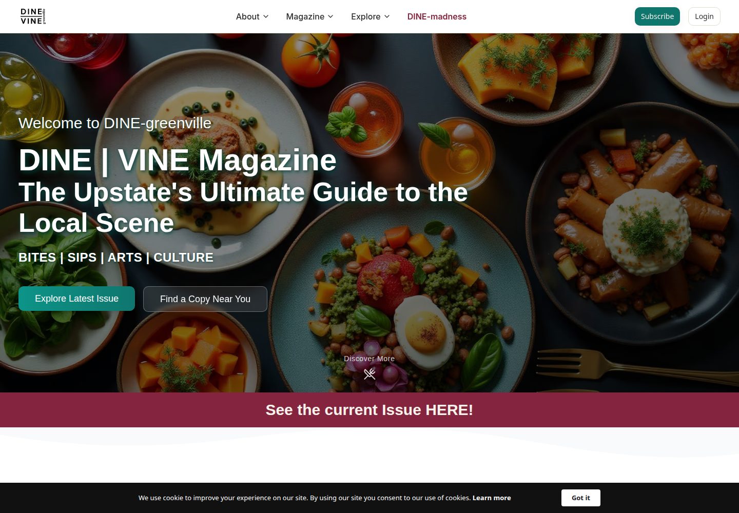 DINE | VINE Magazine public website screenshot