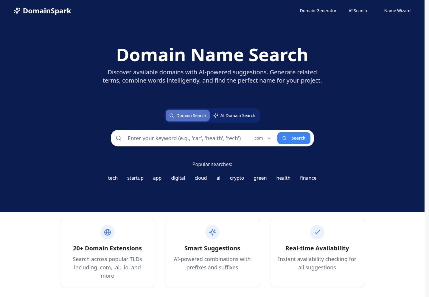 DomainSpark public website screenshot