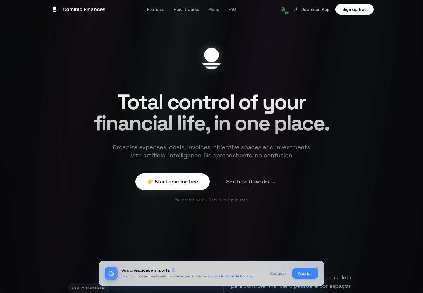 Dominic Finances public website screenshot