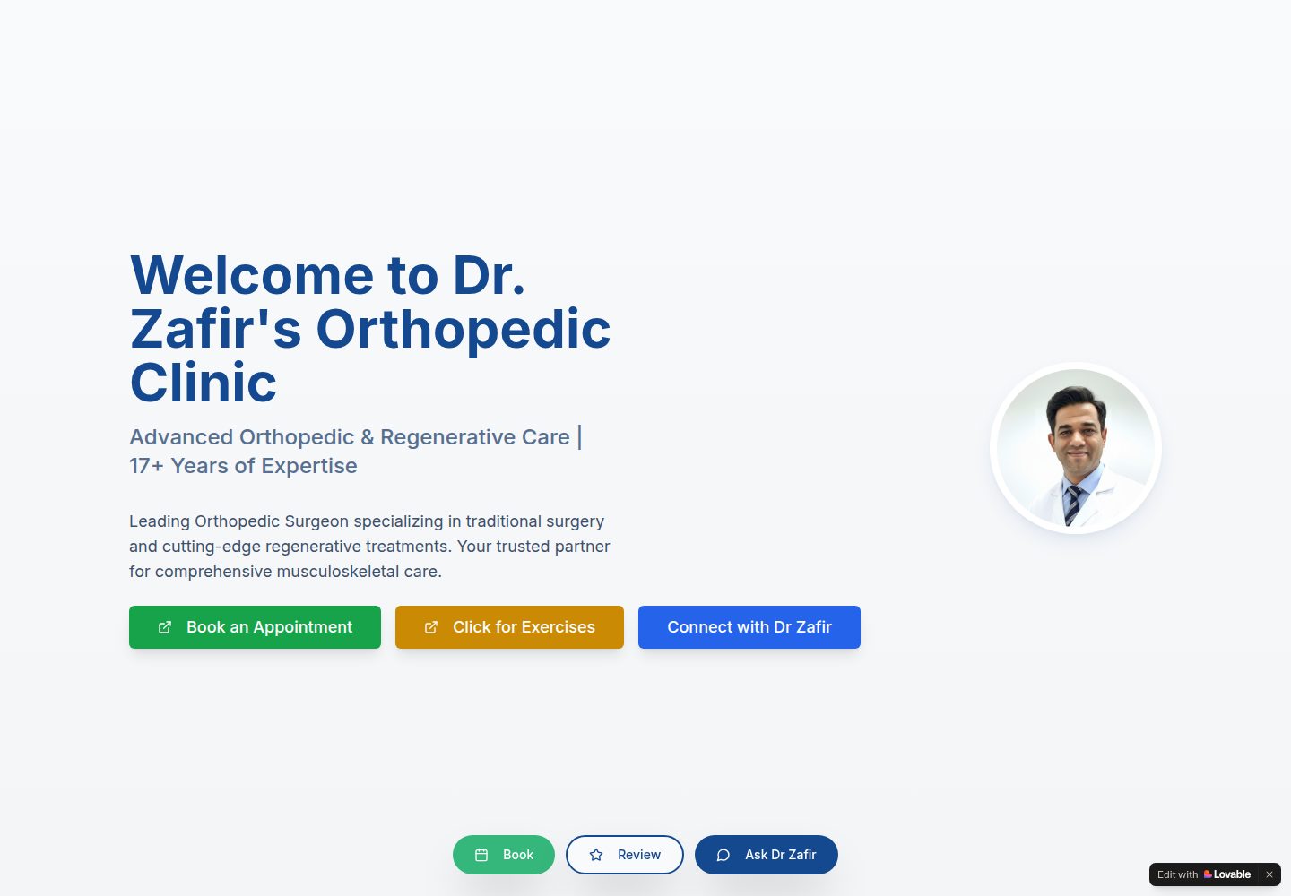 Dr. Zafir's Orthopedic Clinic public website screenshot